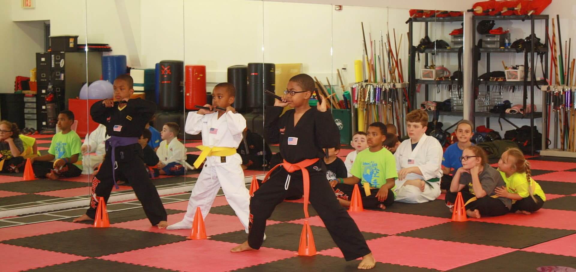 little children karate stances in the dojo